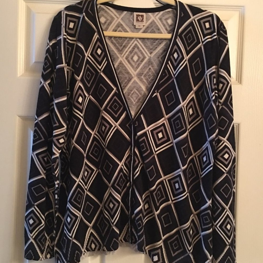 ANNE KLEIN BLACK & WHITE BUTTON DOWN CARDIGAN 2X